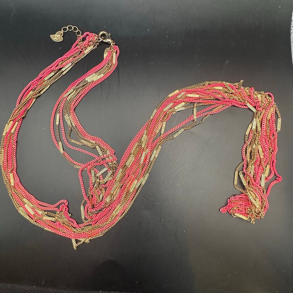Lucky Brand Pink Gold Chain Statement Necklace 39.5" long Jewelry Modern Retro